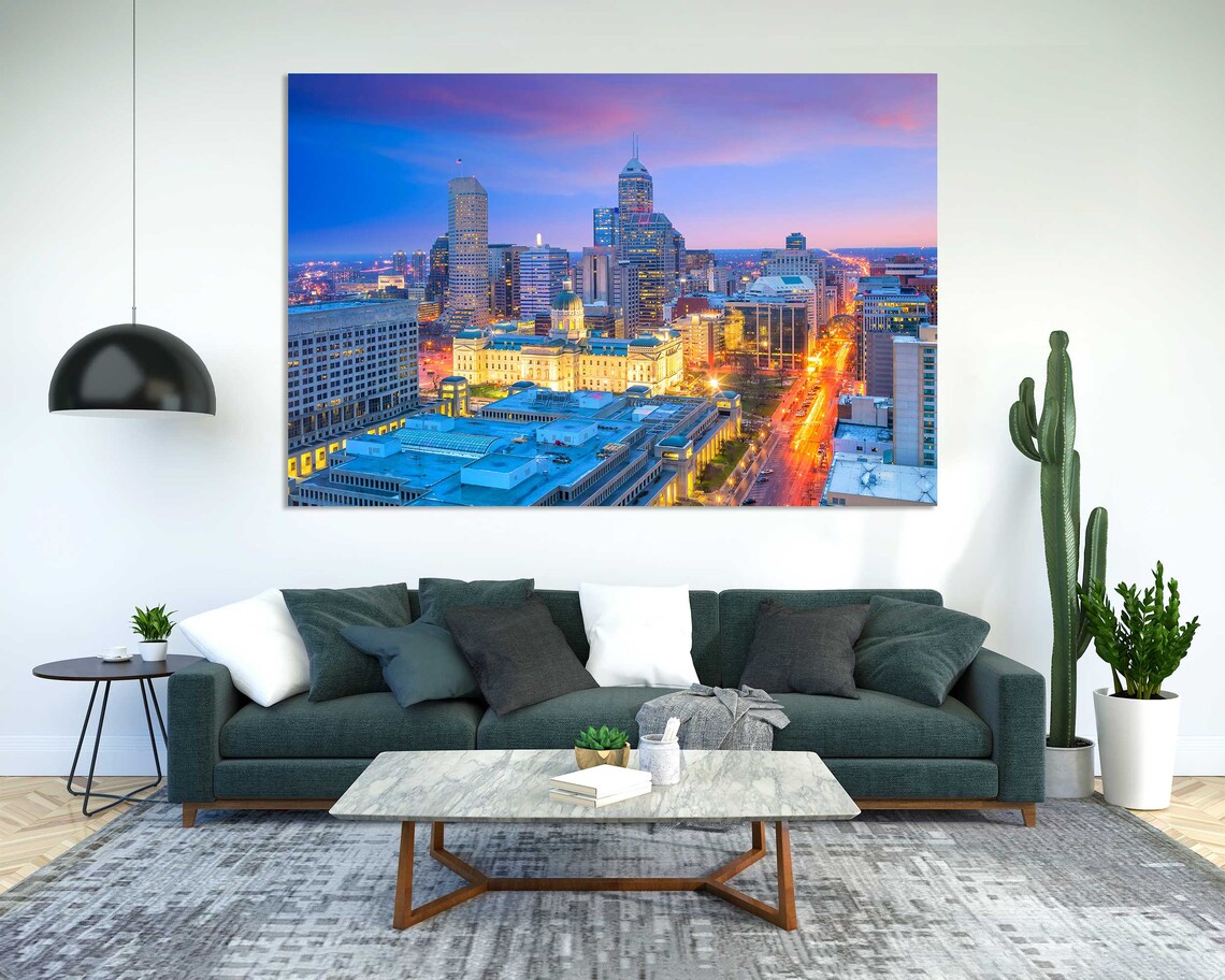 Indianapolis Skyline Sunset Downtown Indiana City Lights Travel Poster - Image 2