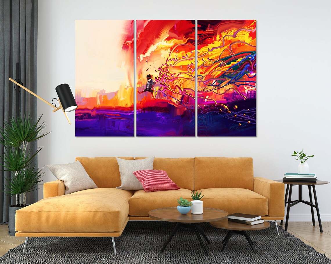 Girl Running Through Colorful Swirling Paint Joyful Abstract Poster - Image 5