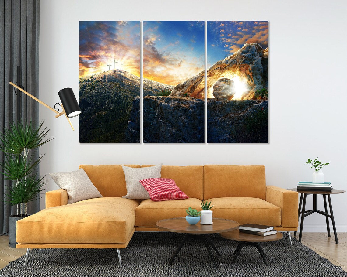 Three Crosses On Hill Sunrise Empty Tomb Christian Faith Art Poster - Image 5
