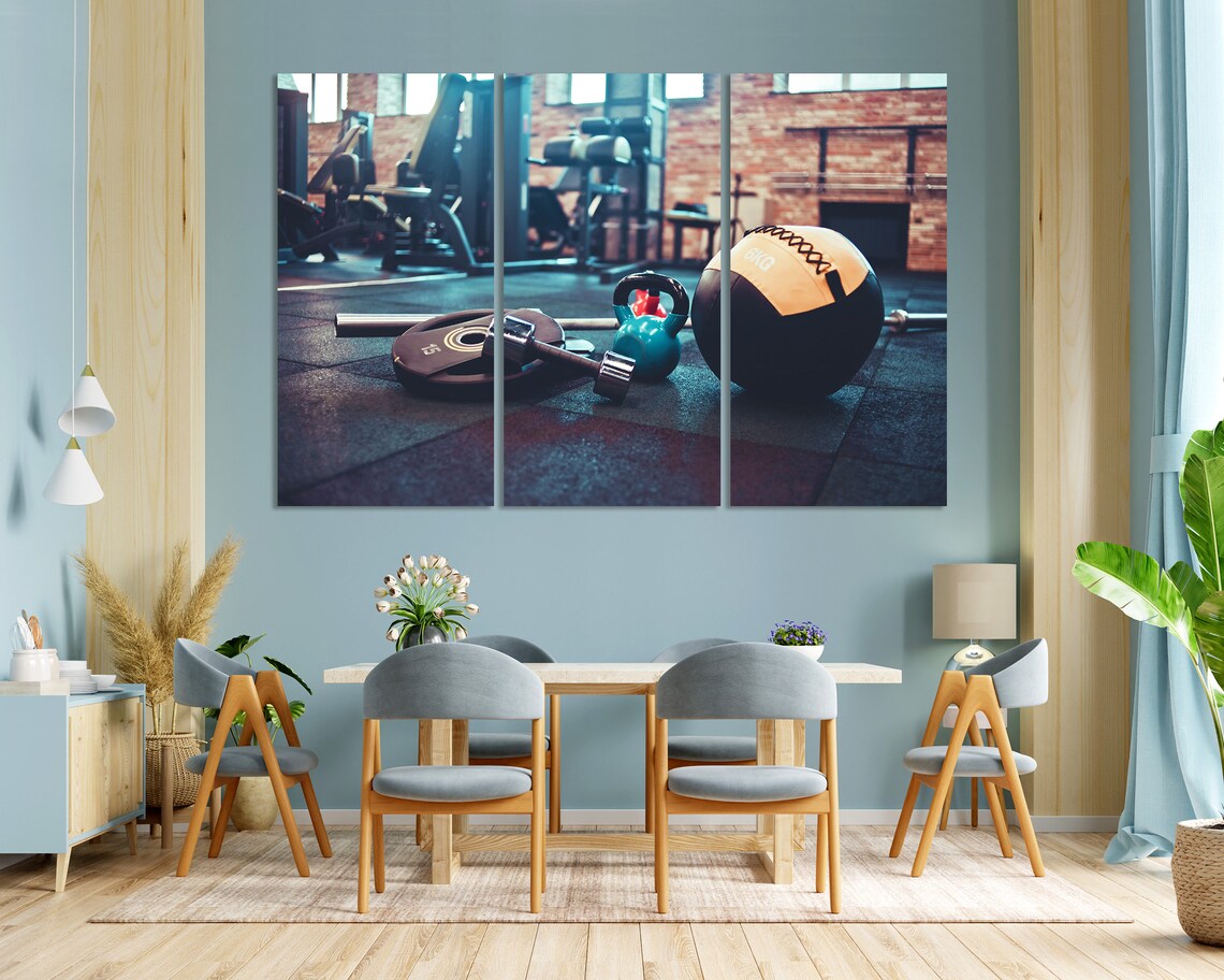 Gym Workout Equipment Kettlebell Medicine Ball Weight Plate Sports Poster - Image 3