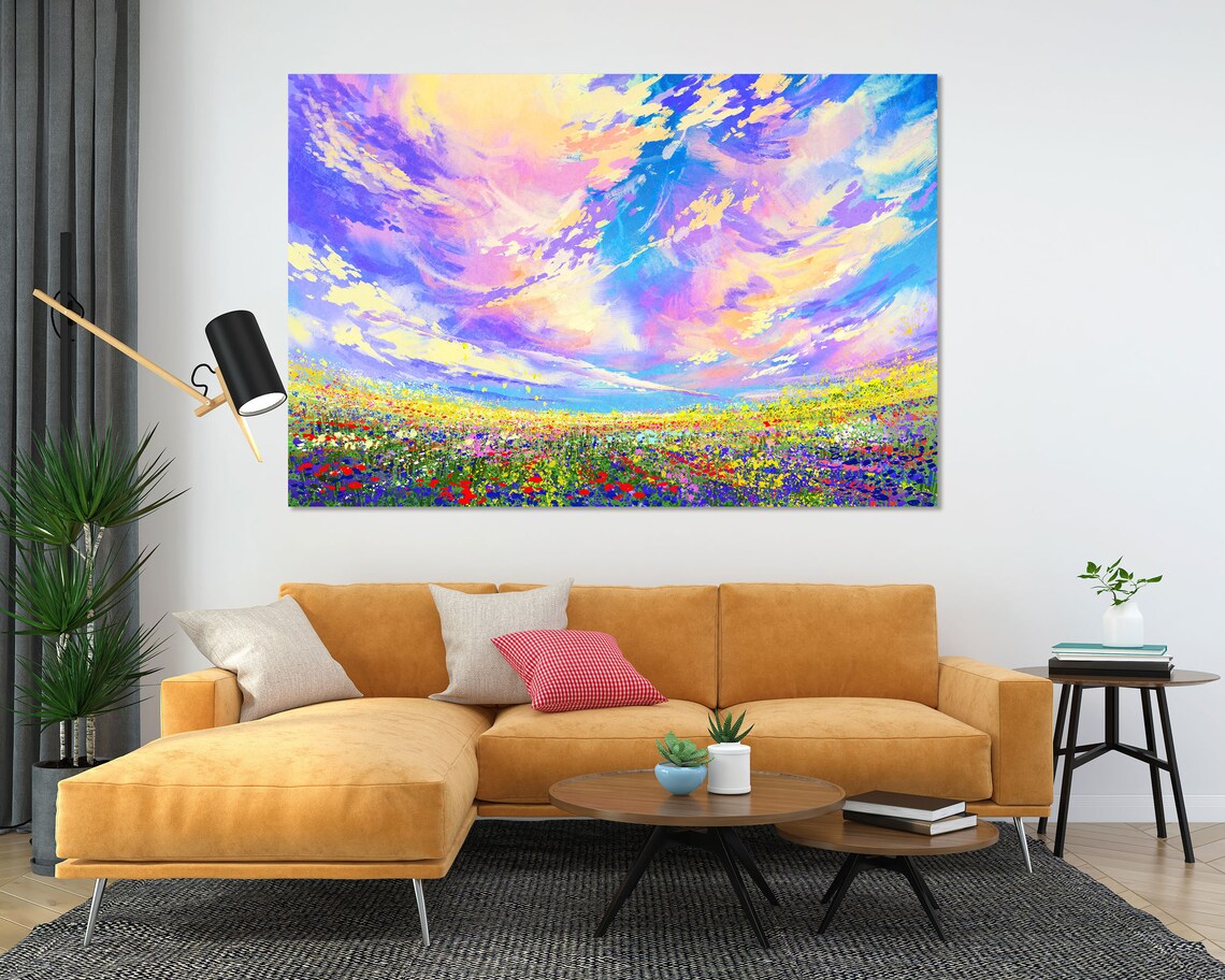 Colorful Abstract Wildflower Field Meadow Painting Vibrant Sky Print - Image 5