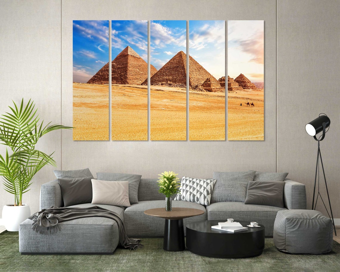 Giza Pyramids Egypt Desert Camels Blue Sky Golden Travel Poster - Image 7