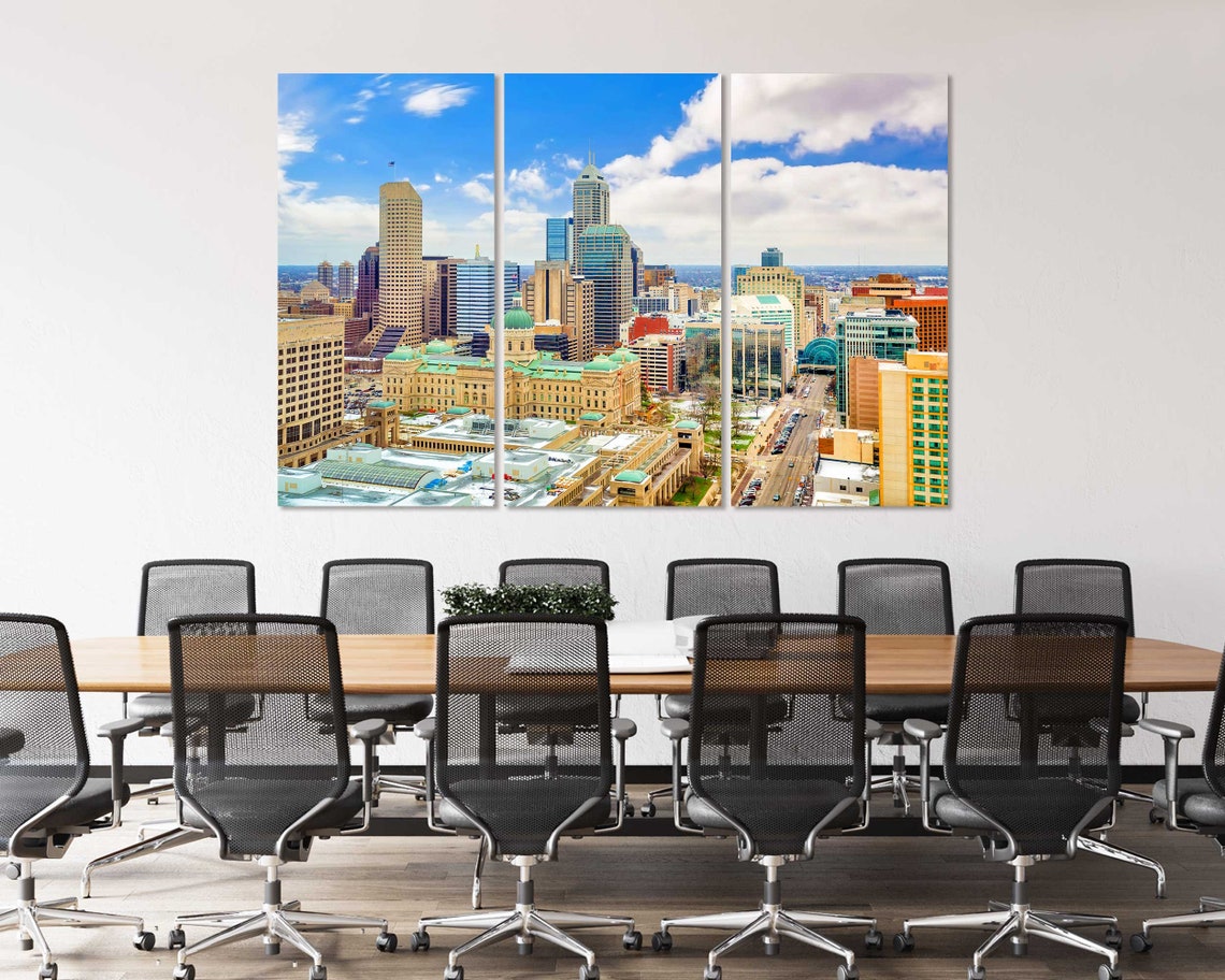 Indianapolis Indiana Downtown Skyline Sunny Day 3 Panel Wall Art - Image 4