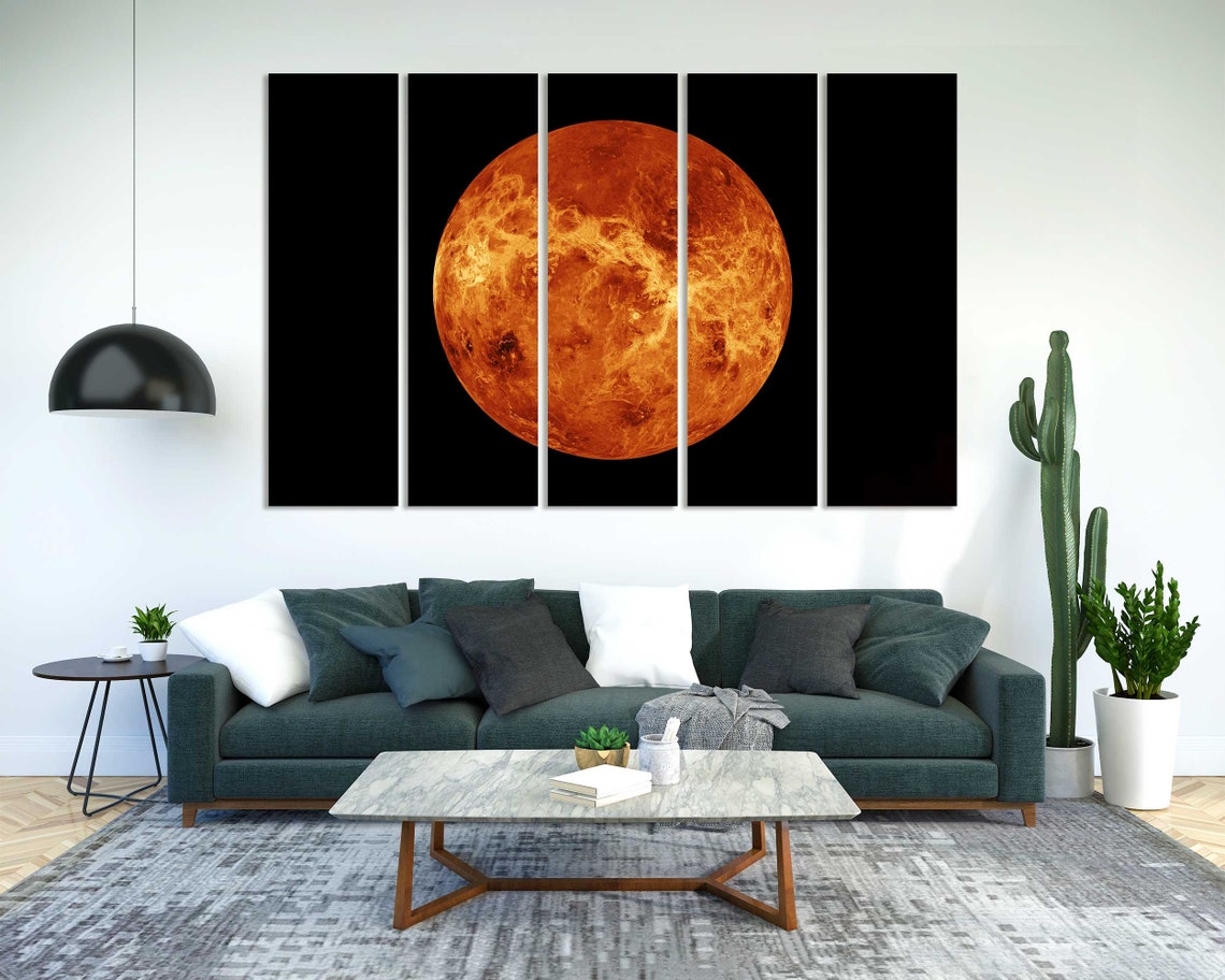 Planet Venus Close Up Fiery Orange Surface in Deep Space Art Print - Image 2