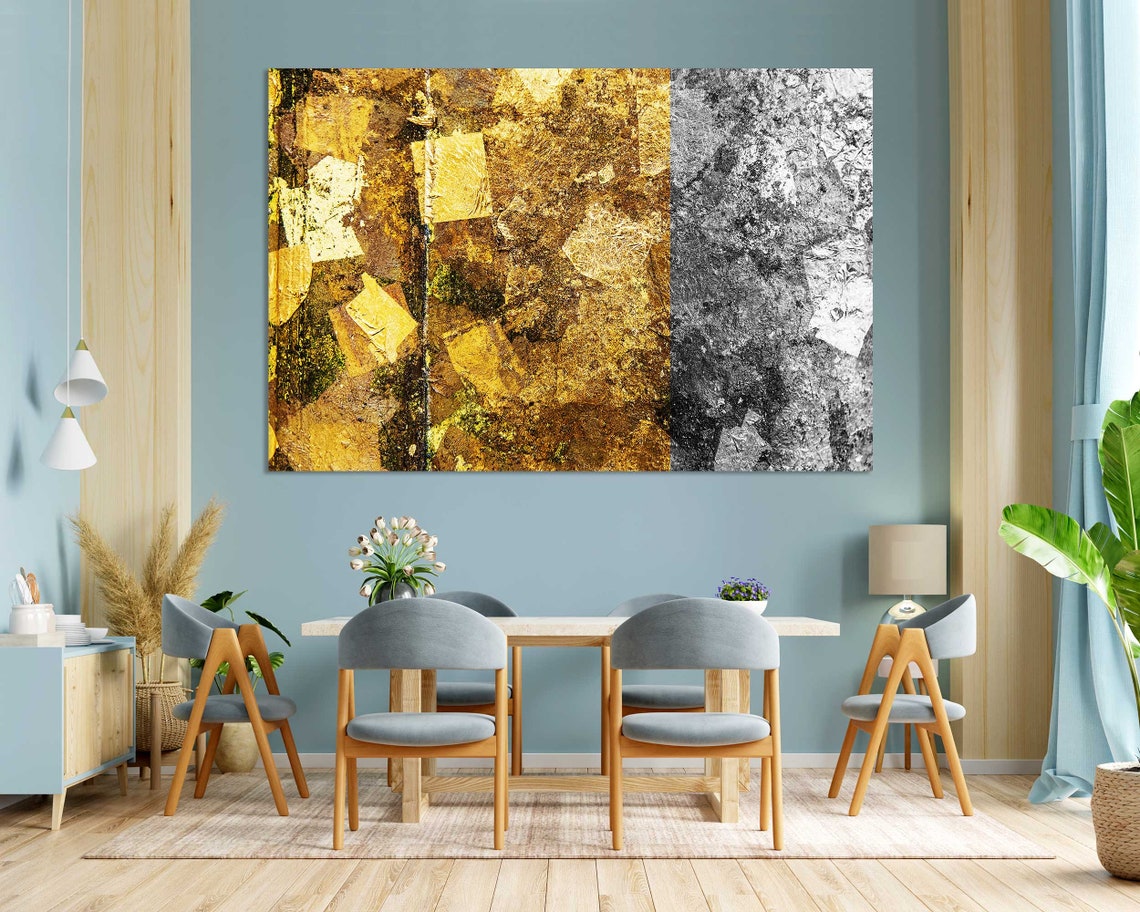 Gold Leaf And Black White Marbled Texture Abstract Art Two Tone Print - Image 3