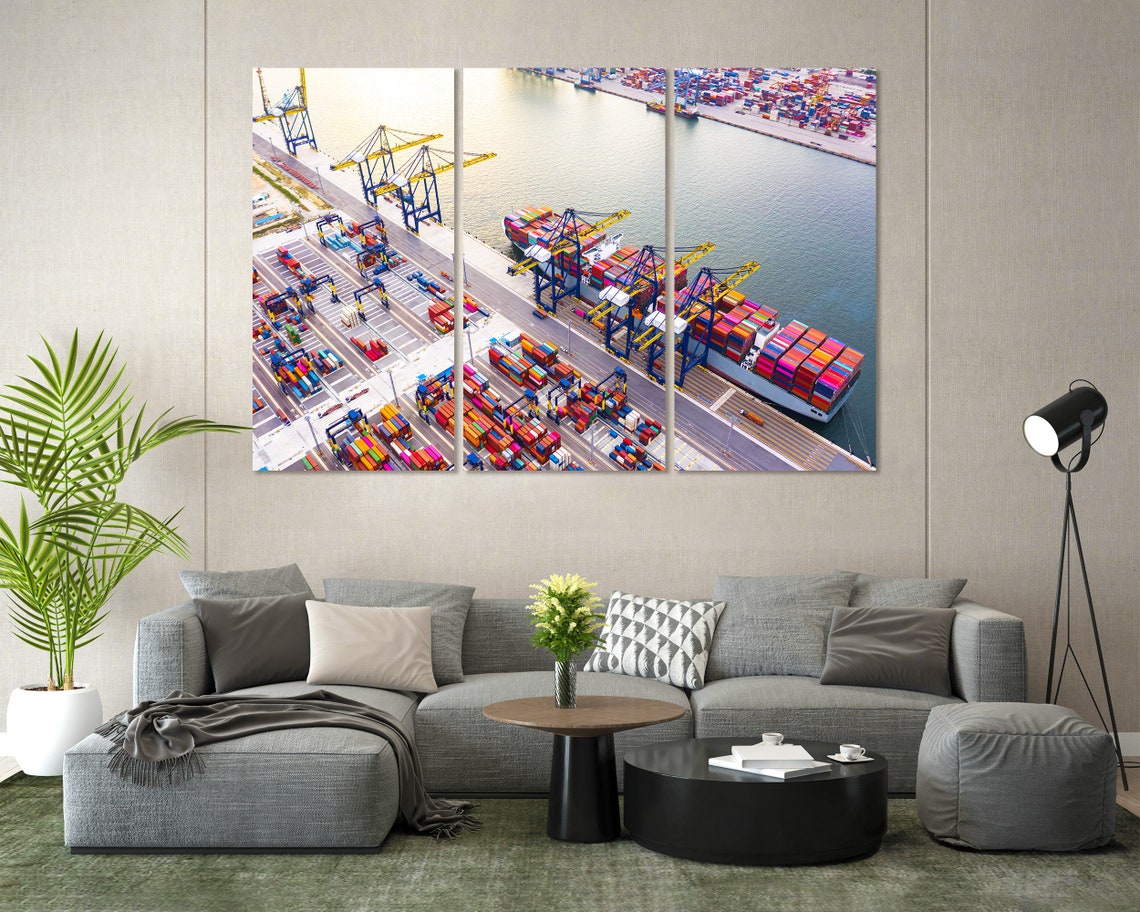 Aerial Container Port Cranes Cargo Ship Five Panel Logistics Poster - Image 7