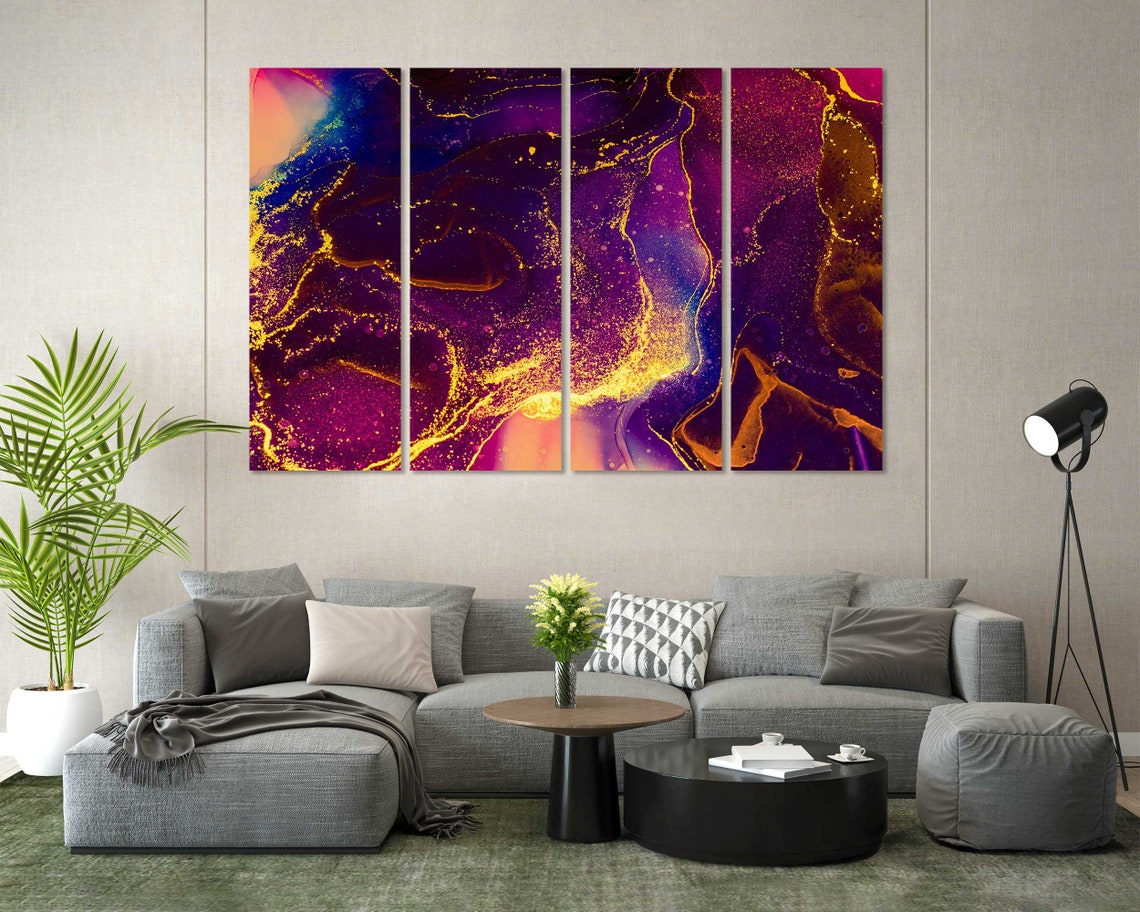 Purple Gold Fluid Acrylic Art Ink Marble Swirls Cosmic Abstract Poster - Image 6