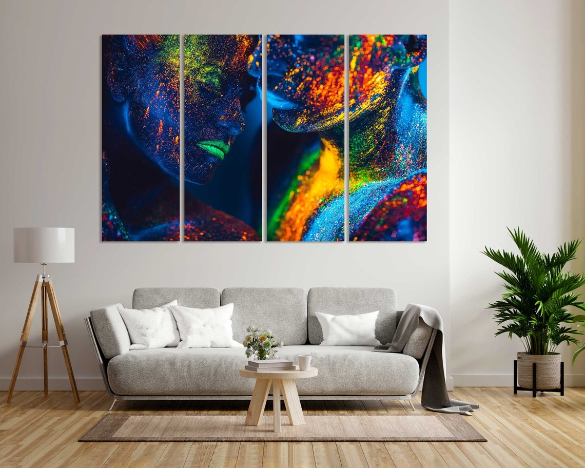 Neon UV Glow Body Paint Faces Vibrant Abstract Colorful Wall Art Print - Image 6