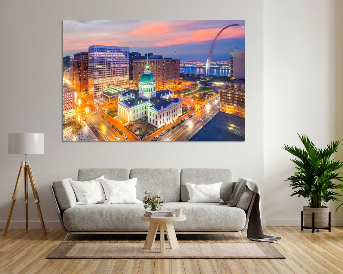 Saint Louis Missouri Downtown Dusk with Gateway Arch Skyline Poster