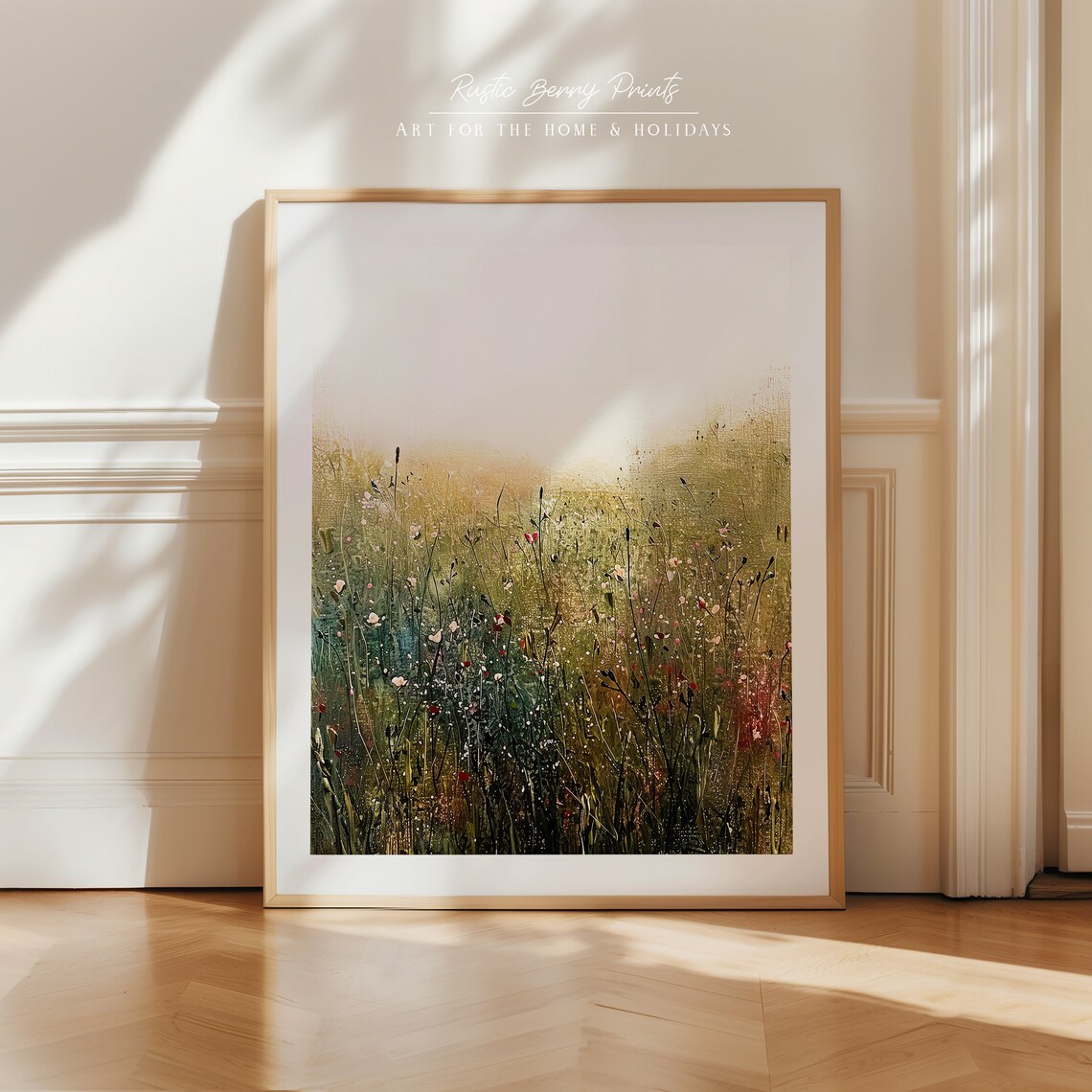 Dark Meadow Wildflowers Fading Into Golden Mist Moody Landscape Print