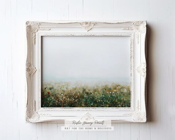 Wildflower Field Landscape Art Print Oil Painting Vintage Print Academia Moody Cottagecore Farmhouse Decor Spring Art