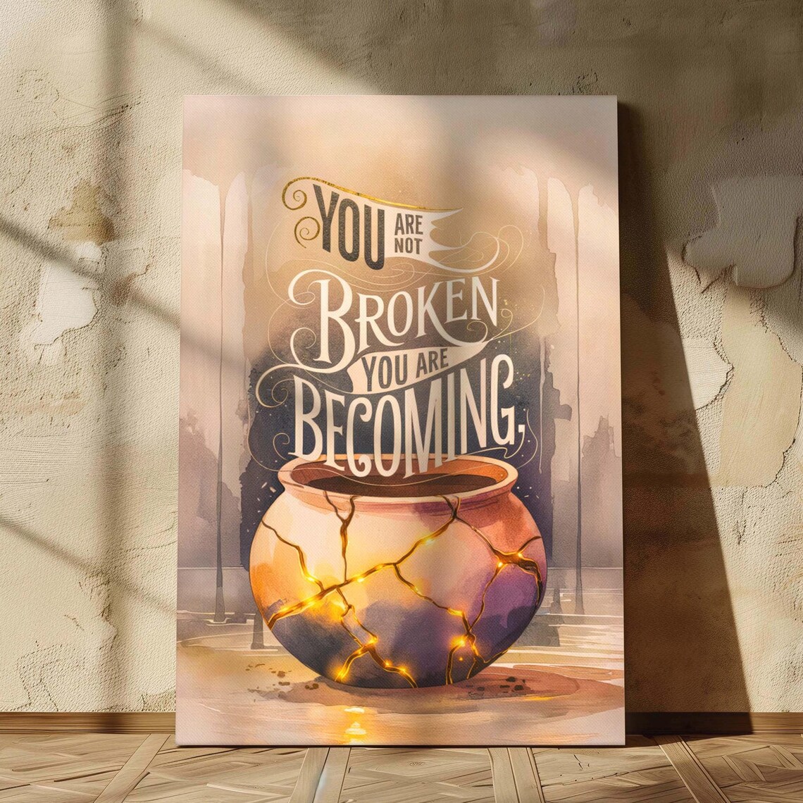 Kintsugi Growth Quote, Motivational Art Print