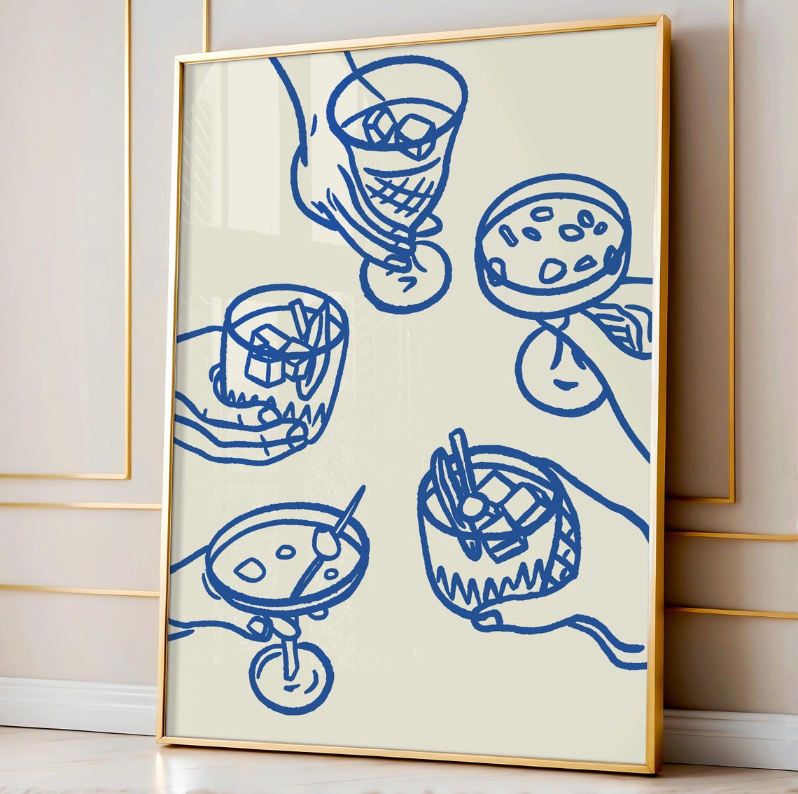 Cin Cin Blue Wine Toast Doodle Poster for Kitchen and Bar Cart Decor - Image 3