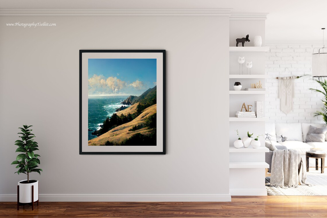 Big Sur Golden Bluffs Pine Trees Blue Ocean Dramatic Coastal Print - Image 4
