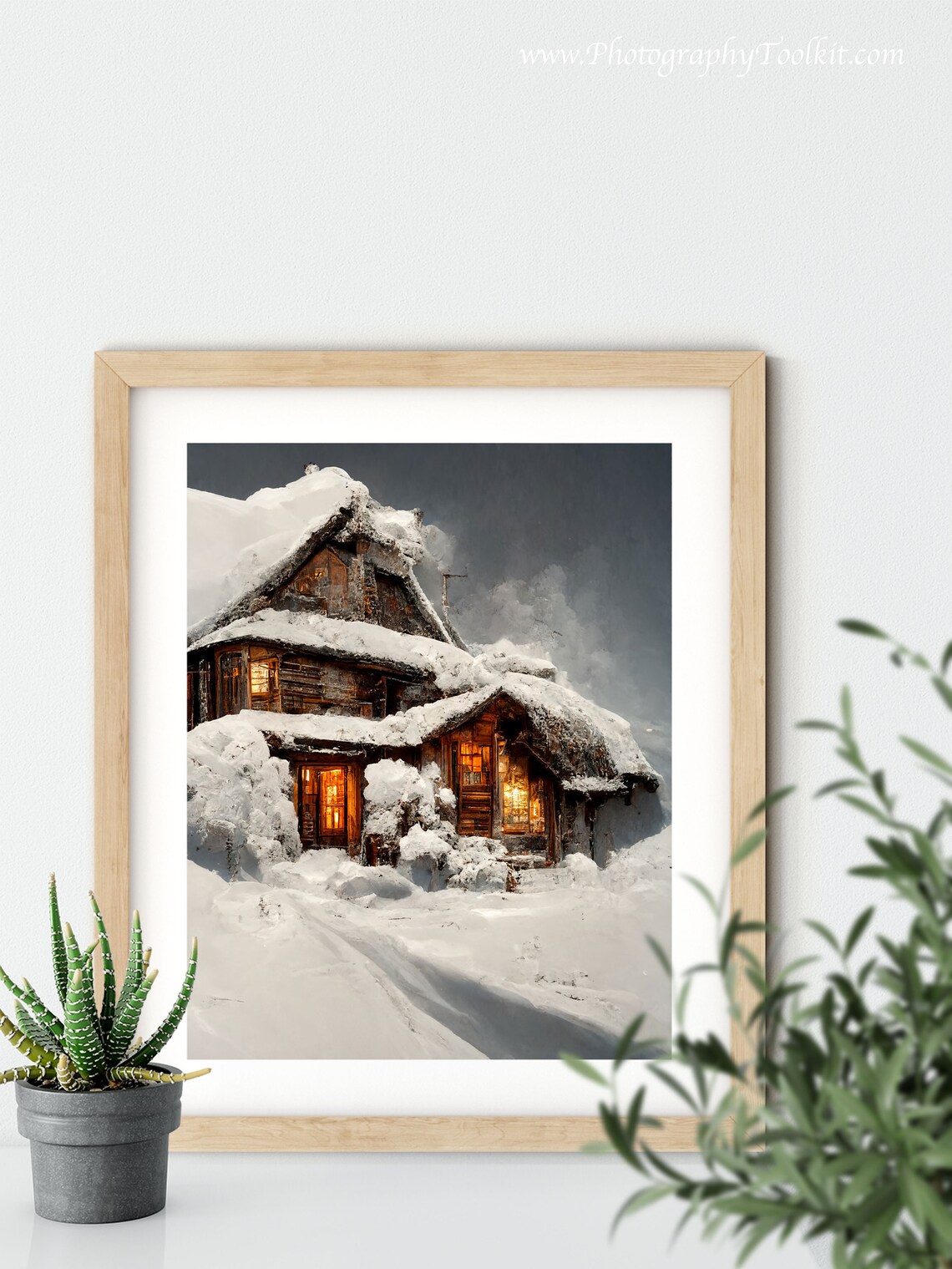 Vintage Cottage Rustic Winter Landscape Art Print - Image 5