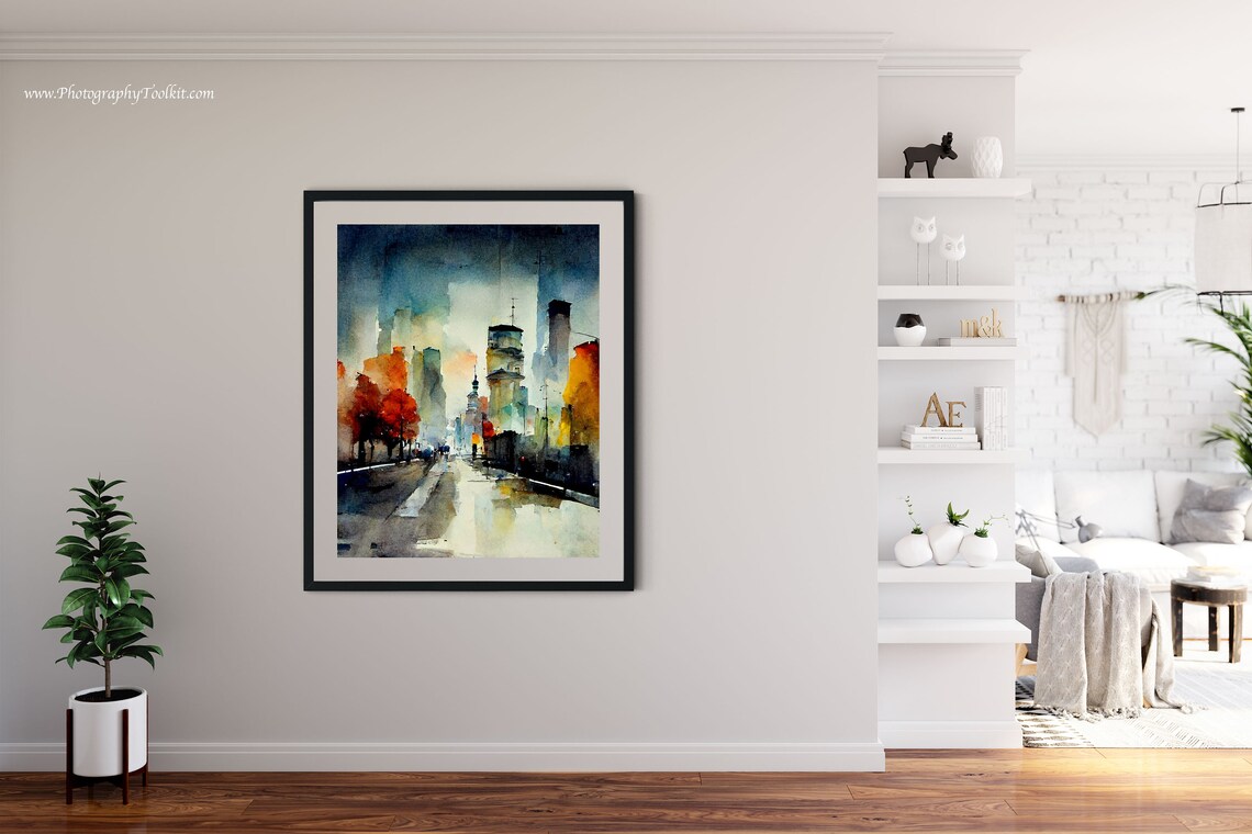 City Street at Night Cityscape Art Print - Image 4