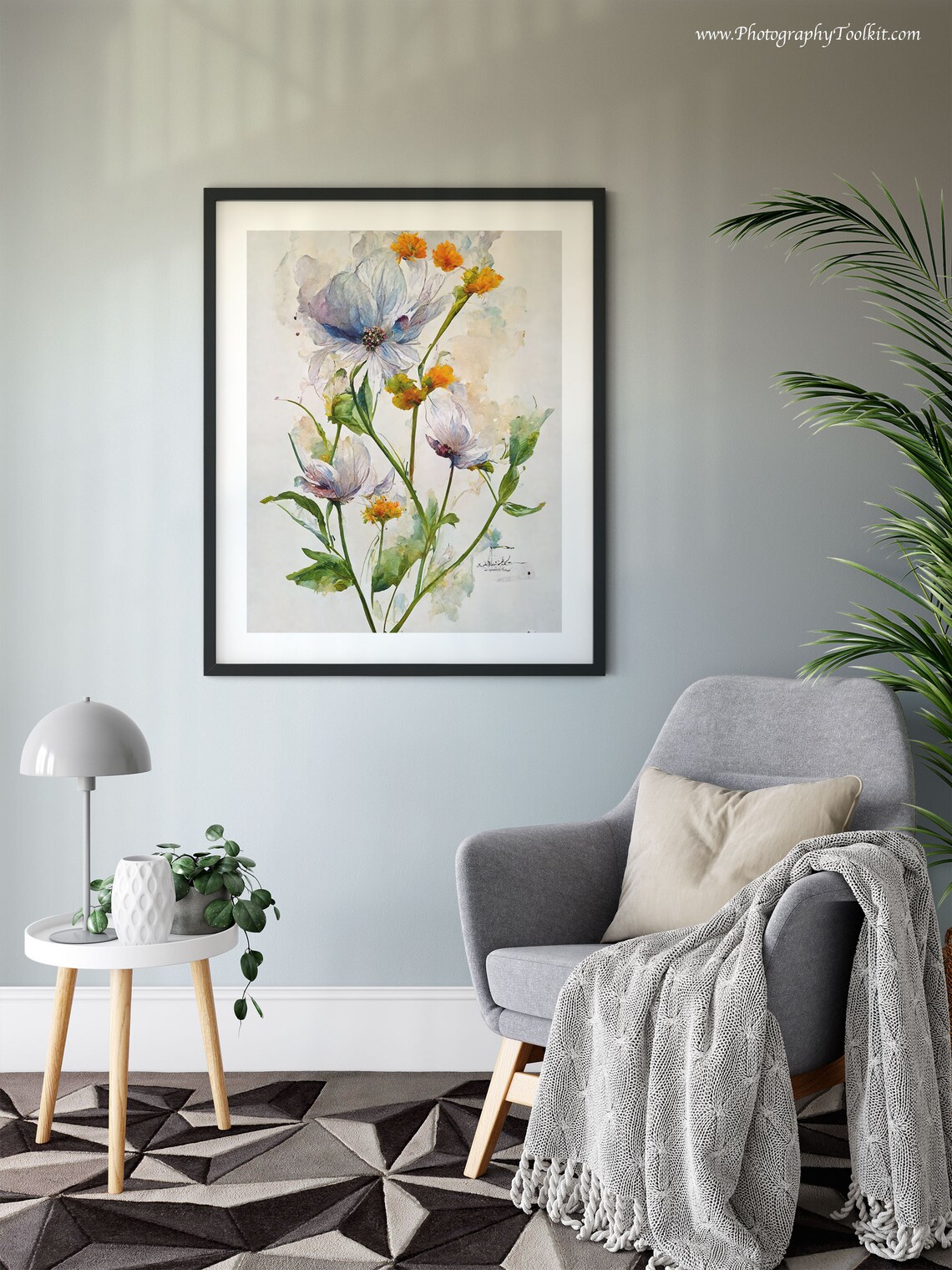 White Wildflowers With Orange Buds Watercolor Floral Art Poster - Image 6