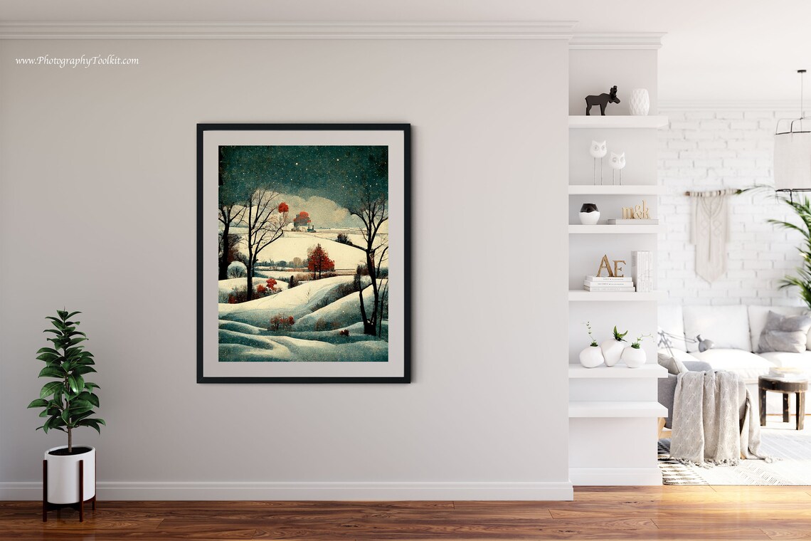 Winter Landscape Watercolor Art Print, Rustic Forest - Image 4