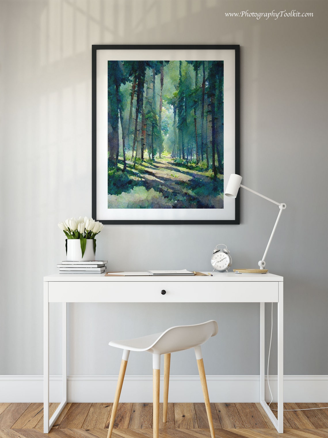 Sunlit Pine Forest Path Peaceful Serene Calm Watercolor Poster - Image 2