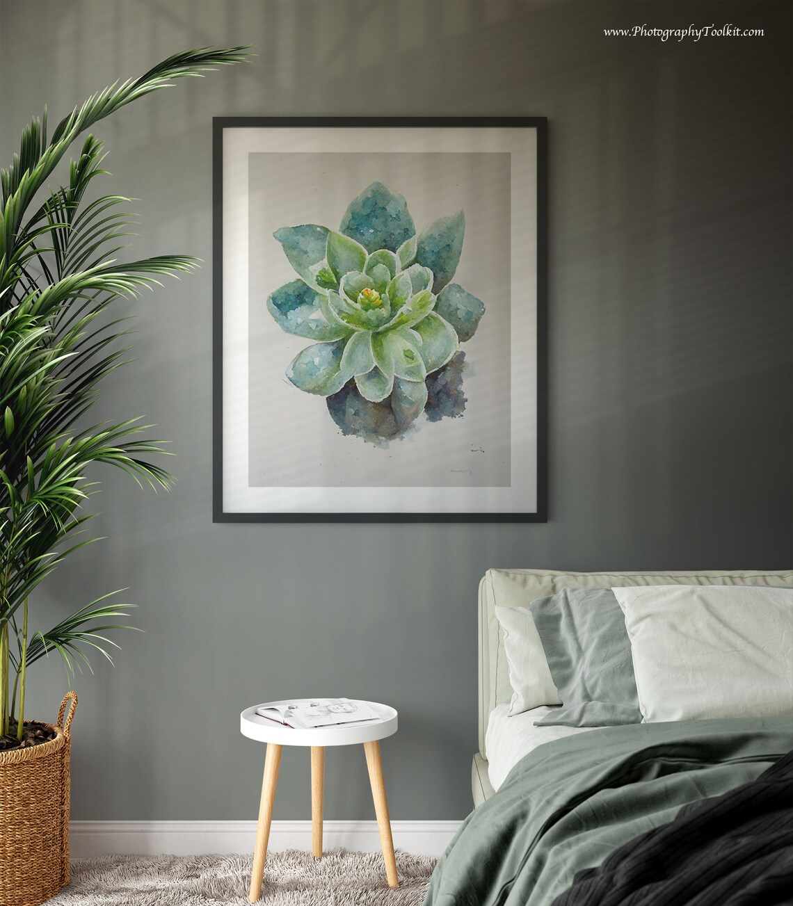 Watercolor Succulent Top View Teal Green Minimal Plant Poster - Image 2