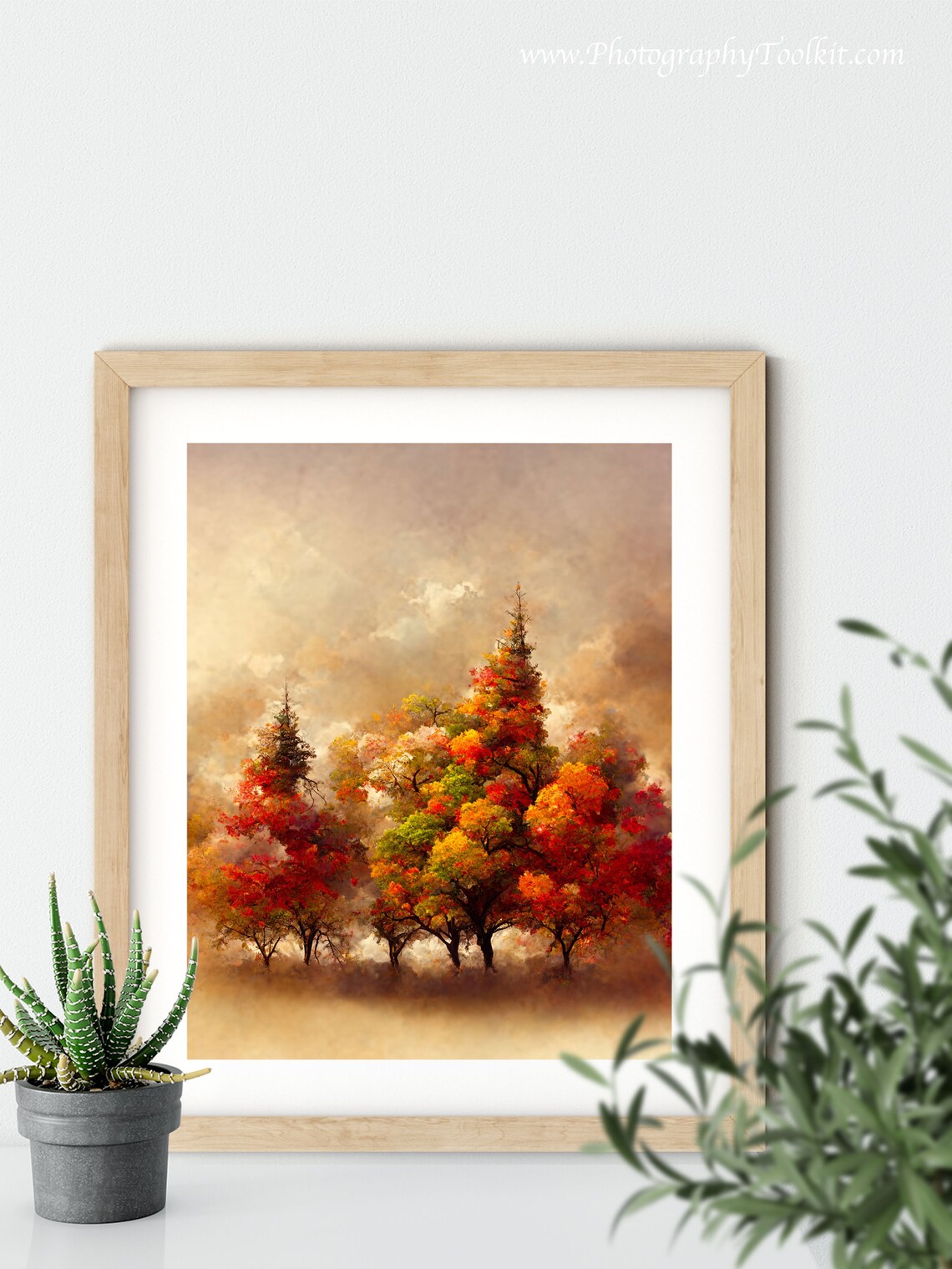 Autumn Red Maple Trees Watercolor Print Misty Fall Forest Landscape Art - Image 5