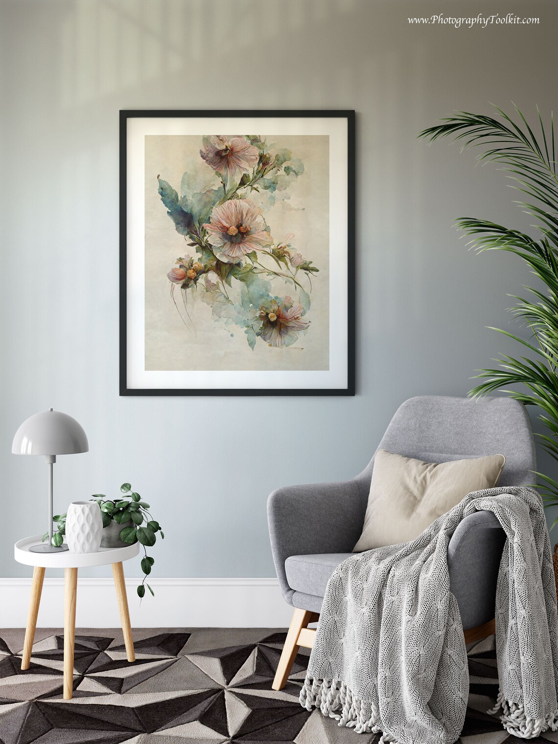 Watercolor Hollyhock Blossoms Soft Pink Botanical Floral Print - Image 6