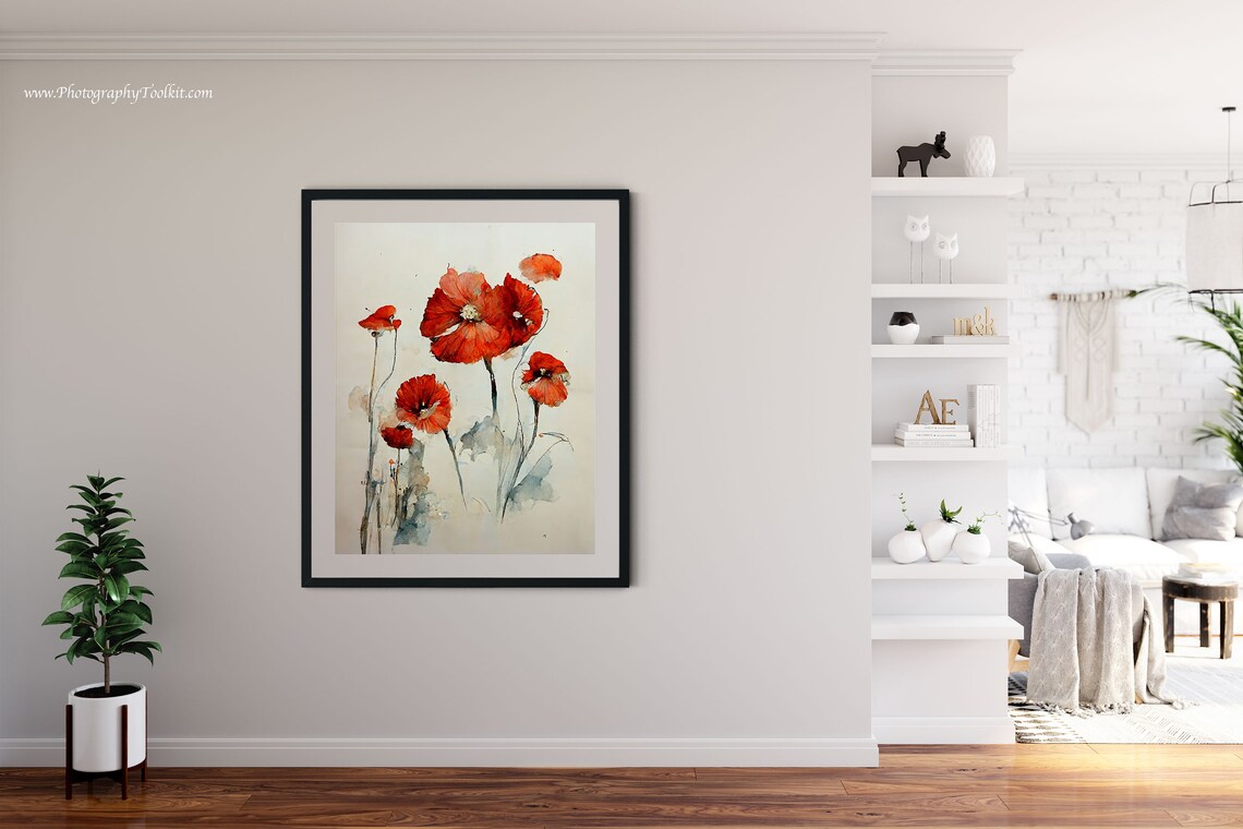 Red Poppies Watercolor Art Print, Farmhouse Floral - Image 4