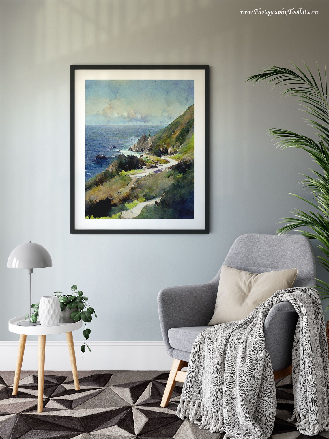 Big Sur Coastline Winding Road Watercolor Rocky Shore Ocean View Print - Image 6
