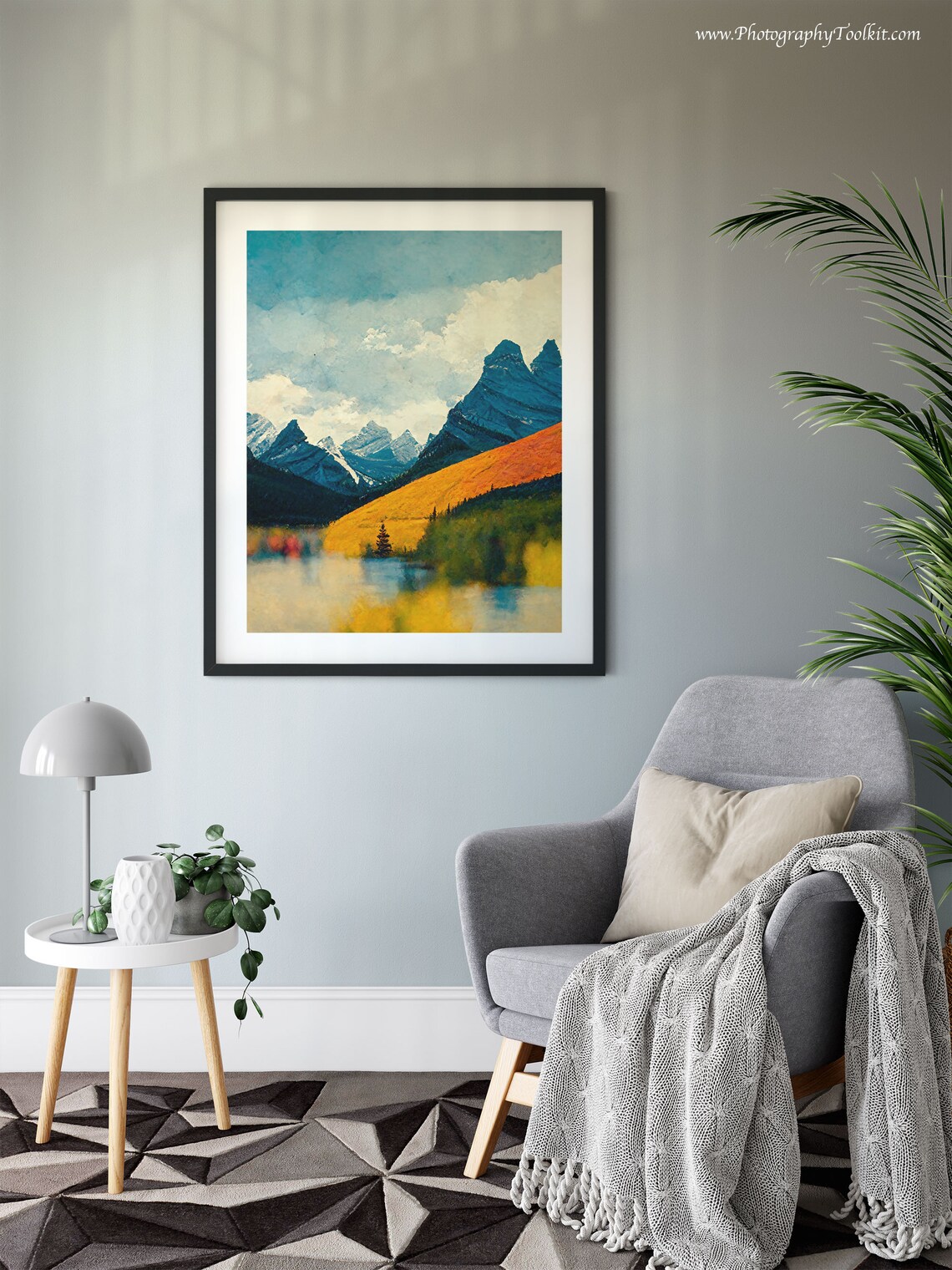 Banff Autumn Alpine Peaks Watercolor Print Golden Hills Lake View Art - Image 6
