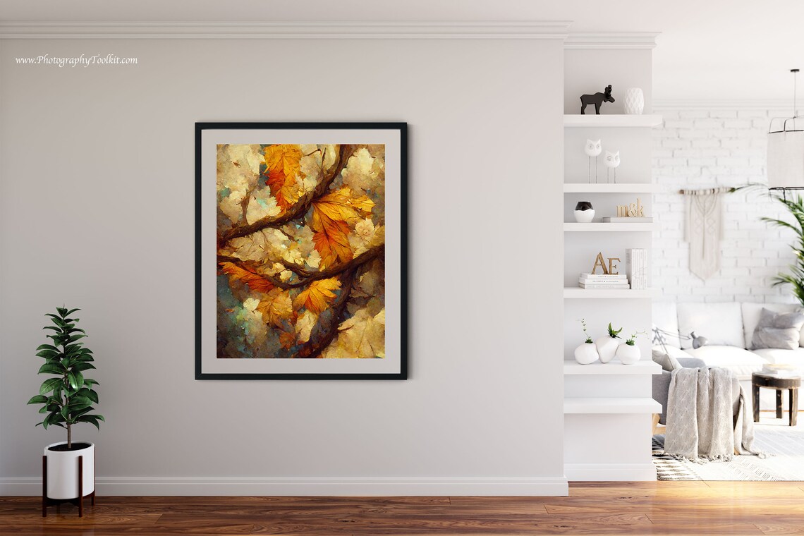 Autumn Maple Leaves Golden Branches Painterly Fall Foliage Close Up Print - Image 4