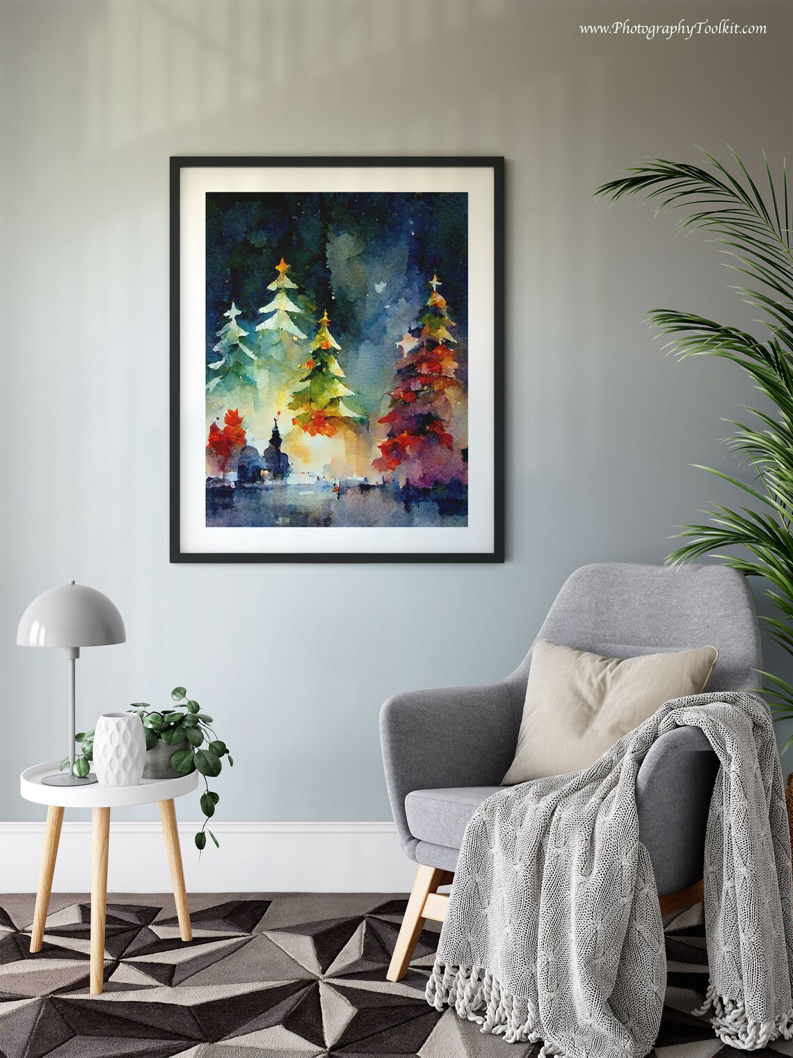 Christmas Trees Watercolor Art Print, Holiday Decor - Image 6