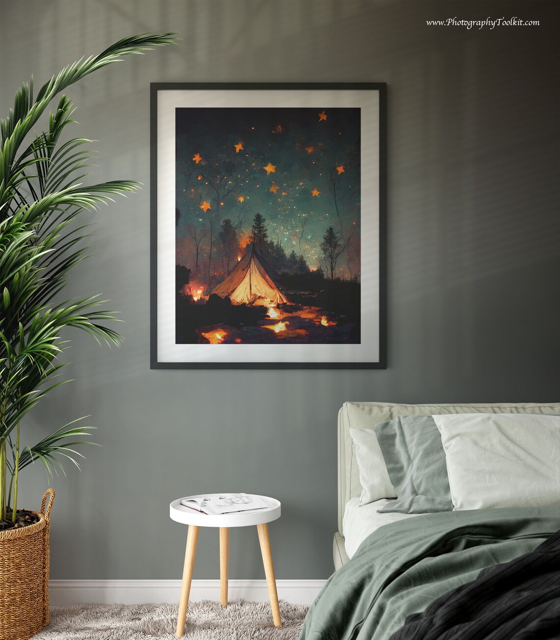 Night Camping Tent Campfire Starry Sky Outdoor Adventure Poster - Image 3