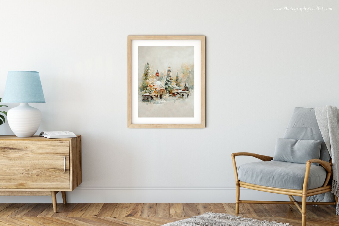 Winter Landscape Watercolor Forest Art Print, Rustic - Image 5