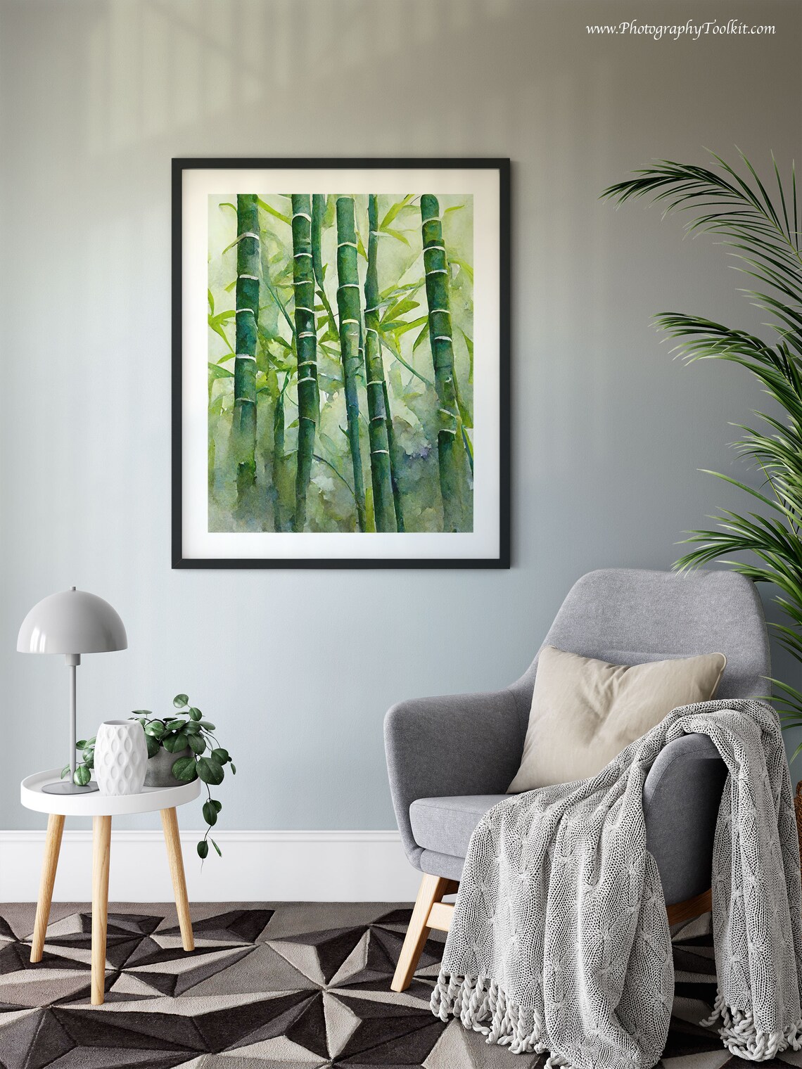 Tall Green Bamboo Stalks in Soft Morning Mist Watercolor Art Poster - Image 6
