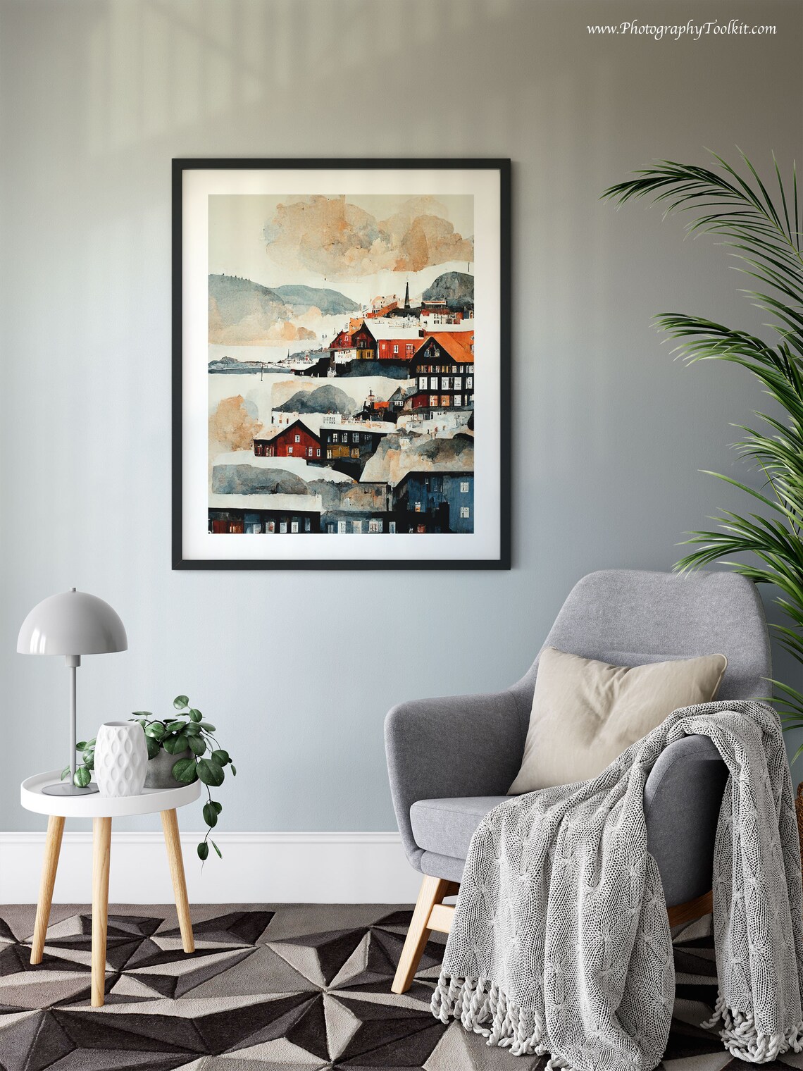 Bergen Norway Harbor Snowy Red Houses Watercolor Travel Poster - Image 6