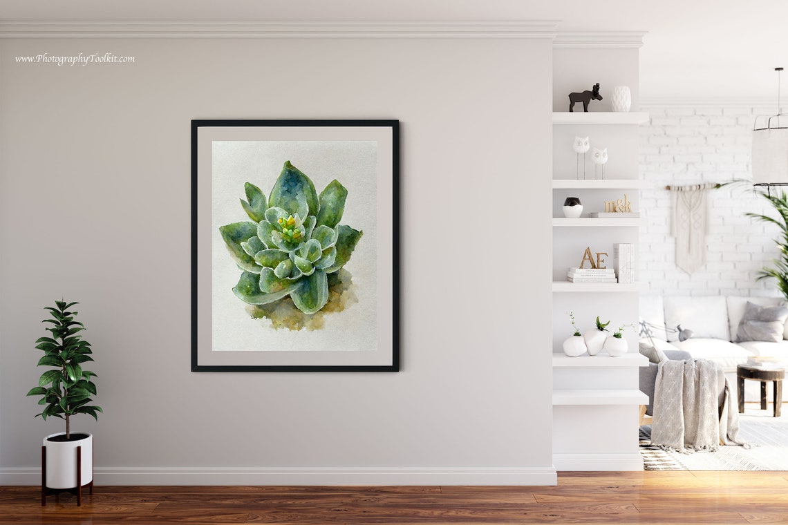 Succulent Watercolor Green Rosette Plant Botanical Style Poster - Image 3