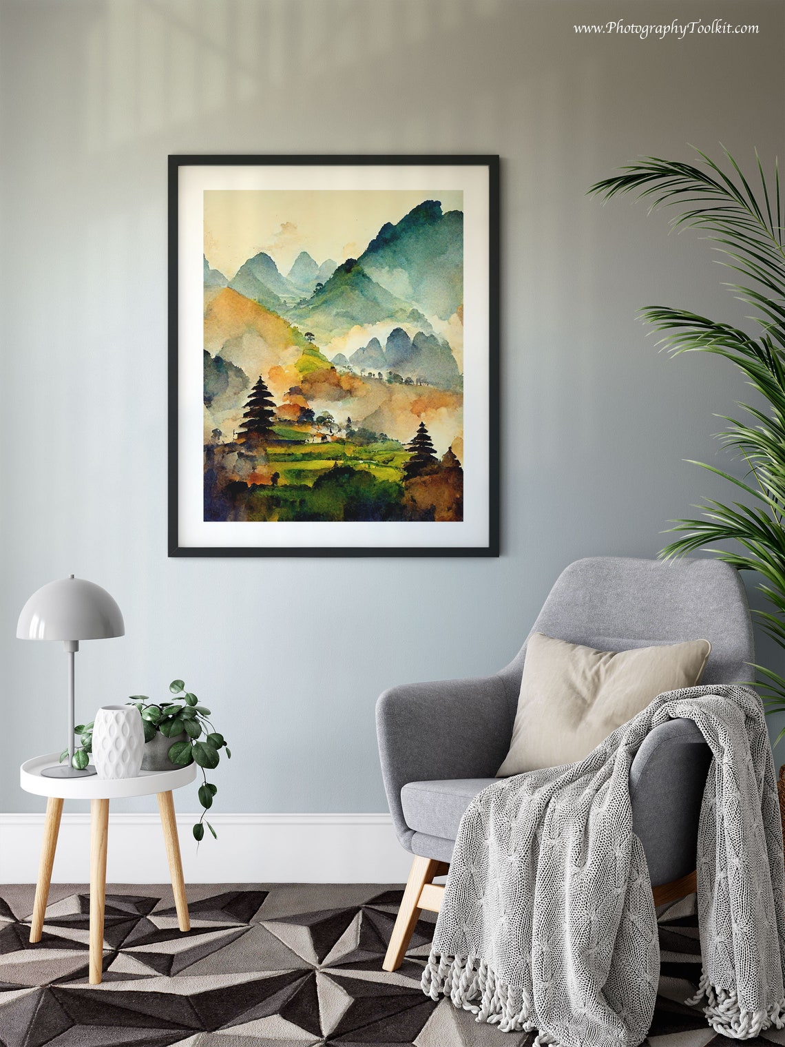 Vietnam Temple Towers Misty Karst Golden Fields Watercolor Poster - Image 6