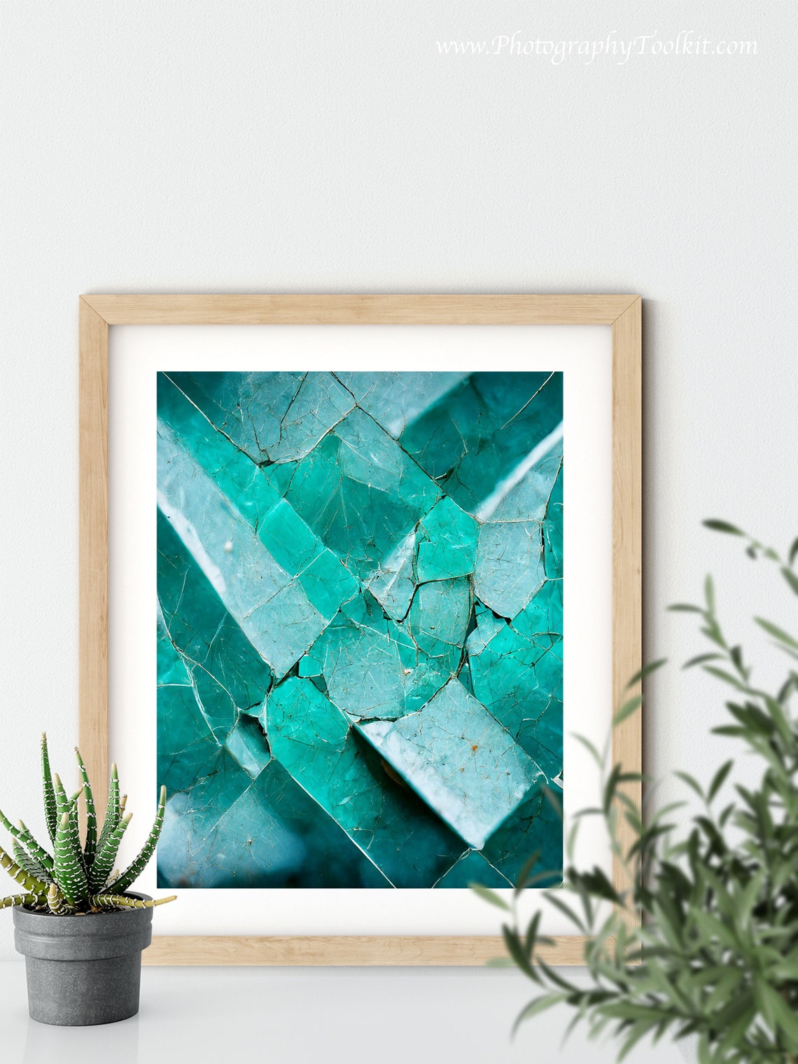 Teal Cracked Glass Abstract Geometric Texture Modern Art Poster - Image 5