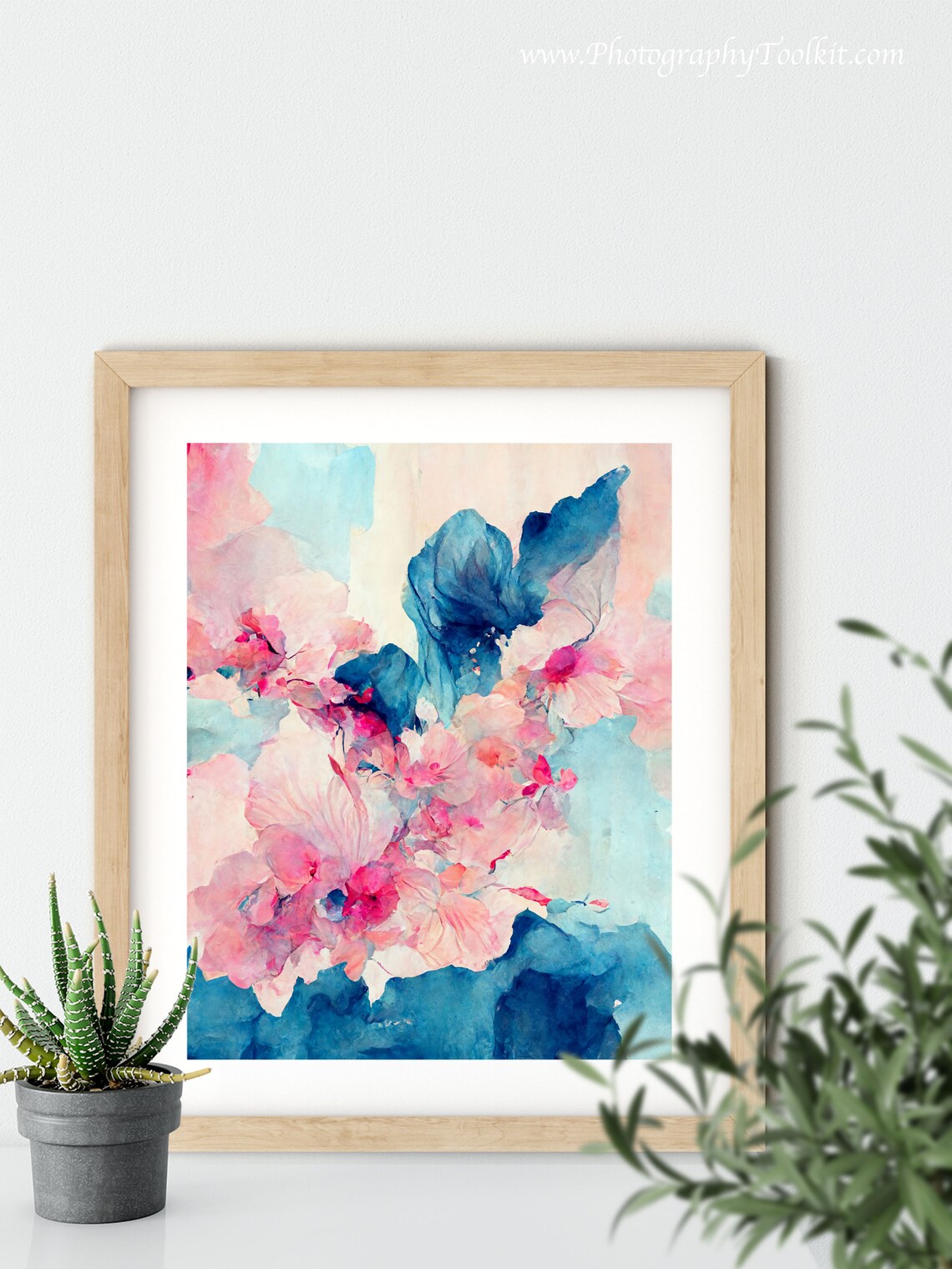 Abstract Floral Watercolor Pink Blossom Blue Botanical Art Poster - Image 5