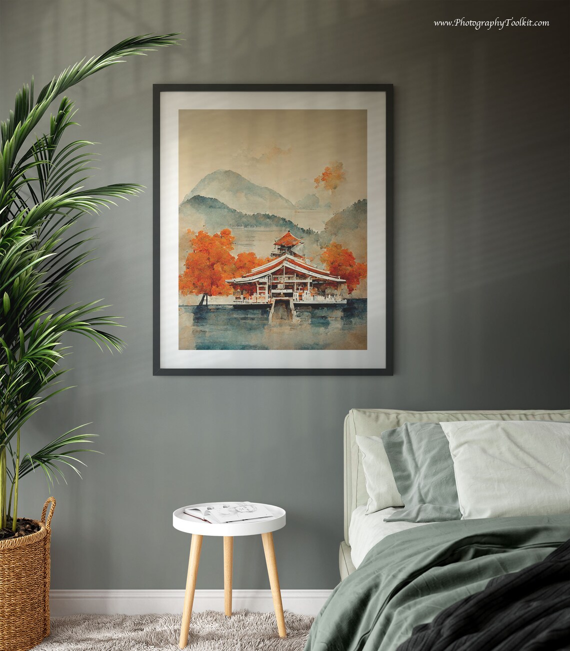 Itsukushima Shrine Japan Torii Temple Autumn Lake Watercolor Poster - Image 3