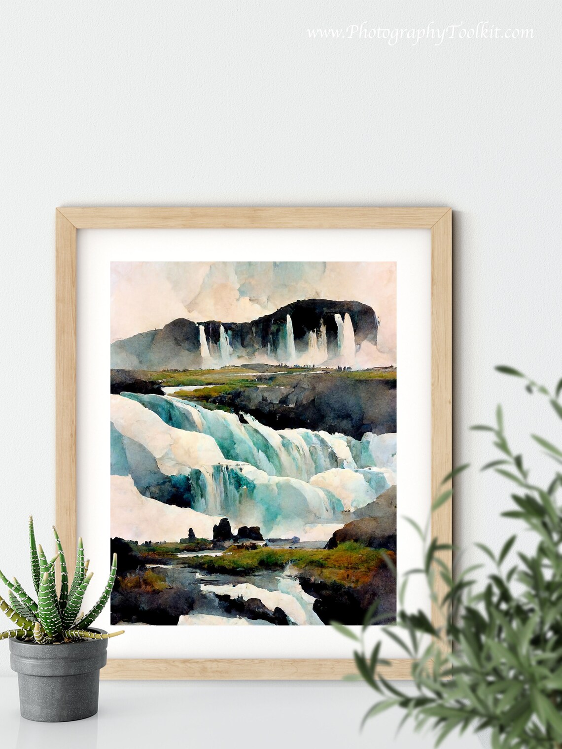 Godafoss Iceland Turquoise Cascades Under Sky Watercolor Poster - Image 5
