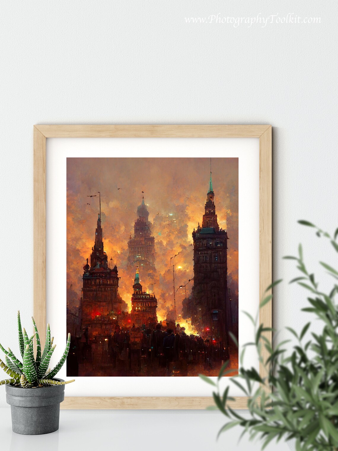 Gothic City Towers Fiery Sunset Dramatic Vintage Skyline Poster - Image 5