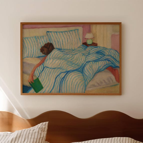 Sleeping Woman In Striped Bed, Mid-Century Poster
