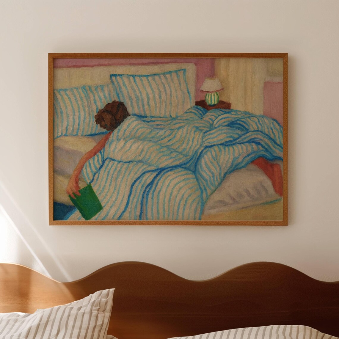 Sleeping Woman In Striped Bed, Mid-Century Poster