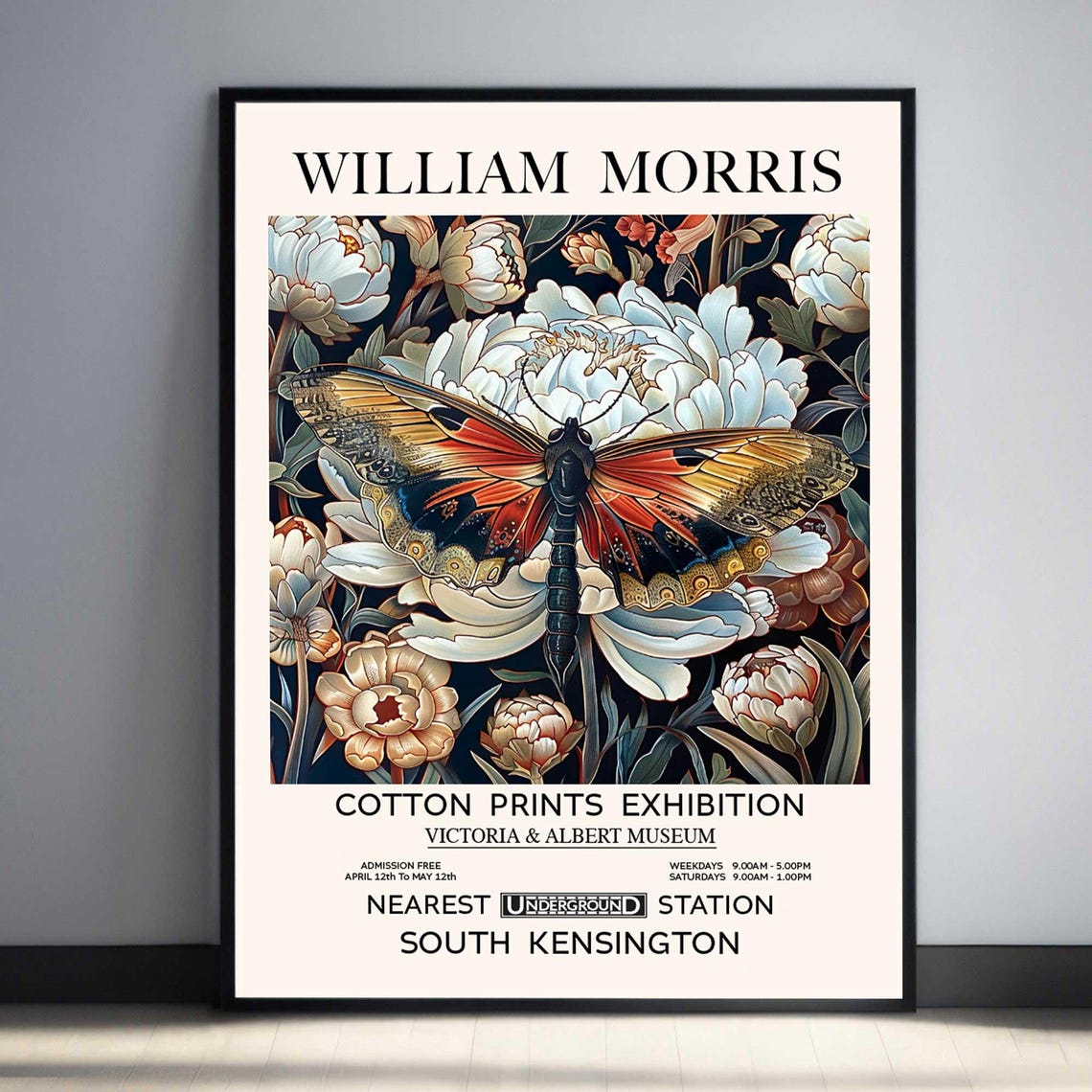William Morris Moth Over White Peonies Museum Exhibition Poster - Image 2