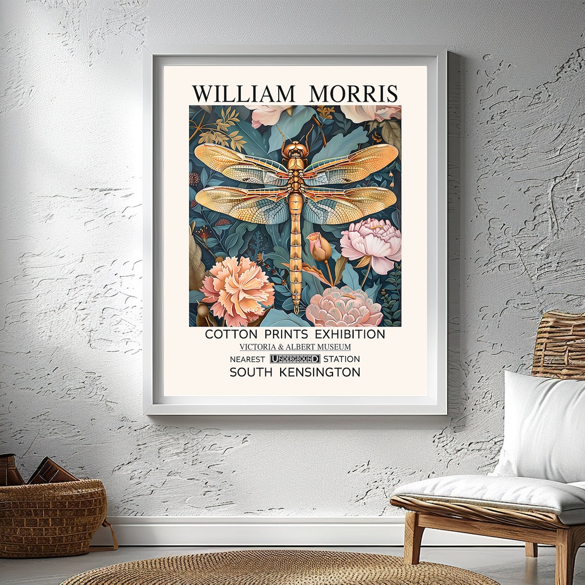 William Morris Dragonfly Vintage Flower Art Print - Image 2