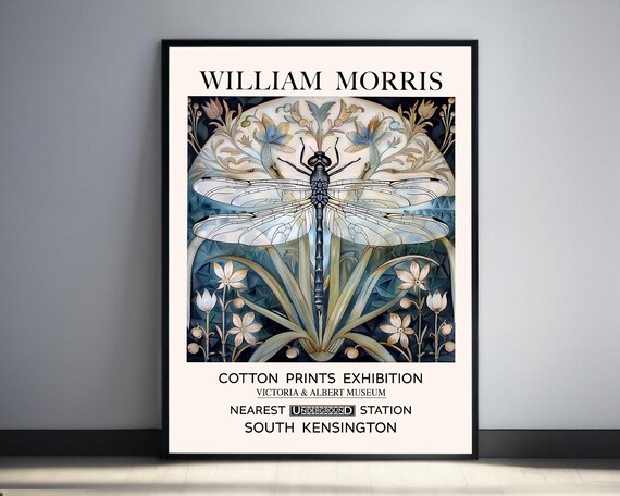 William Morris Dragonfly Print, Vintage Textile Art Print