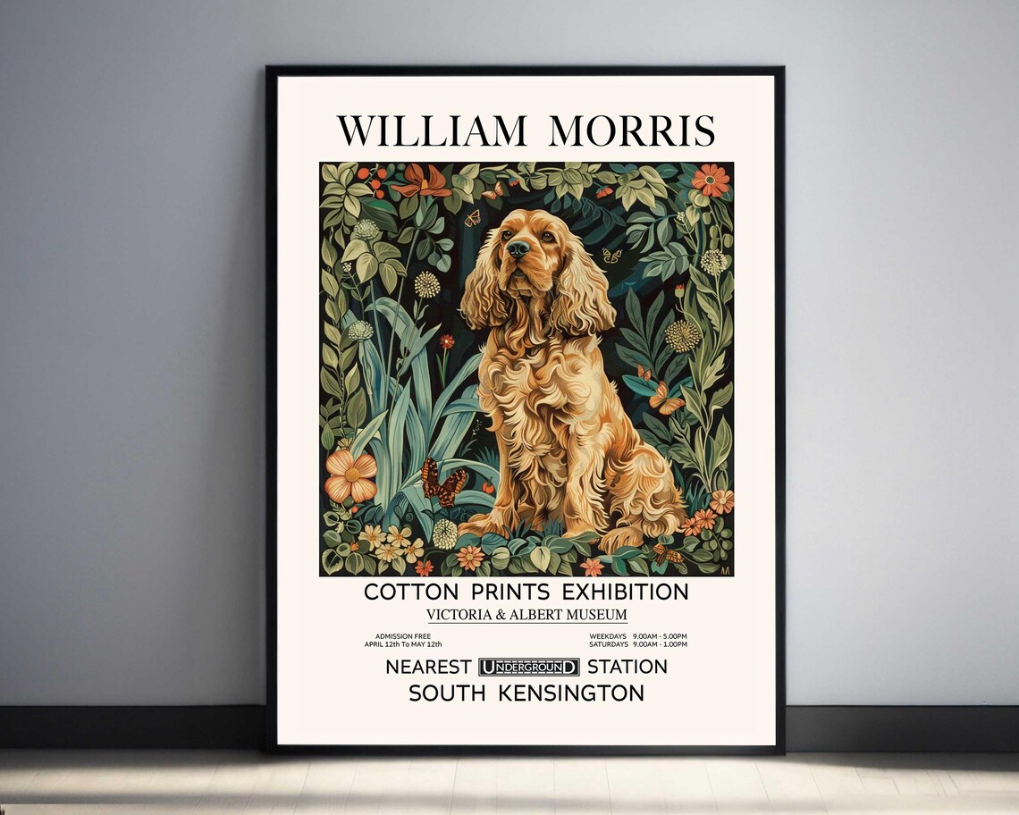 Cocker Spaniel, Vintage William Morris Art Print