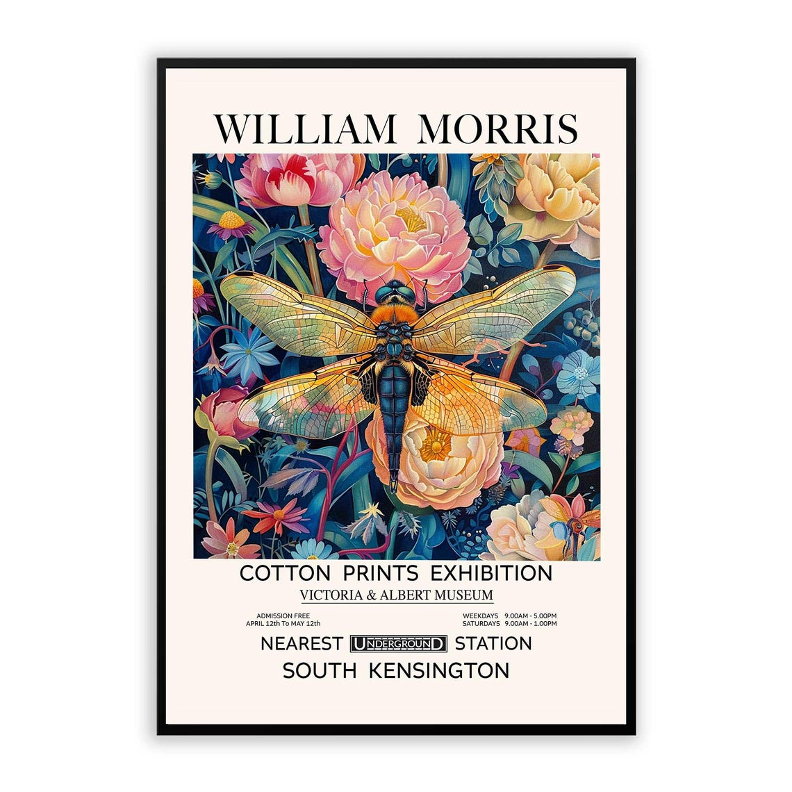 William Morris Dragonfly Print Pink Flower Print Vintage Wall Art Antique Botanical Illustration Vibrant Classic Home Decor Art Nouveau Gift - Image 2