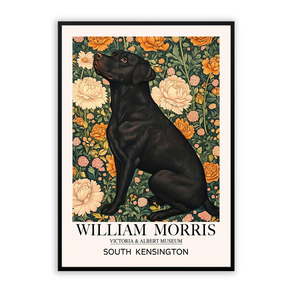 William Morris Black Labrador Peony Botanical Exhibition Poster - Image 2